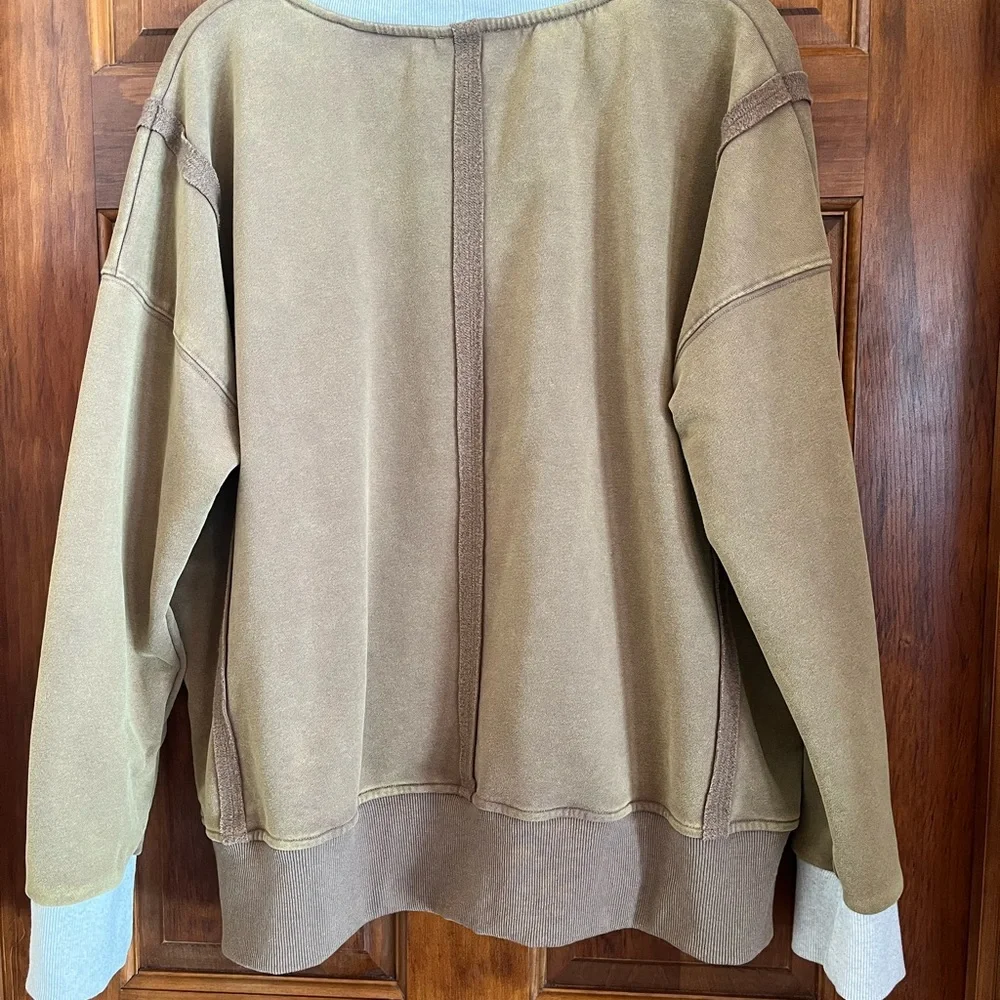 Hem & Thread Women’s Carmel and Brown Crewneck Sweatshirt - Picture 2 of 4